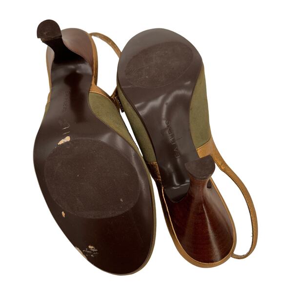 Enzo Angiolini Olive Green & Gold Eatashiro Slingback Heels Size 7.5 - Picture 11 of 11